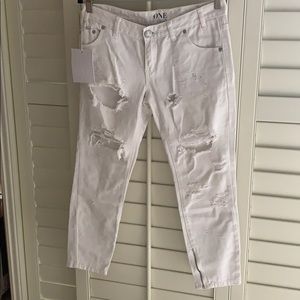 NWT Trashed Freebird One Teaspoon white denim jean